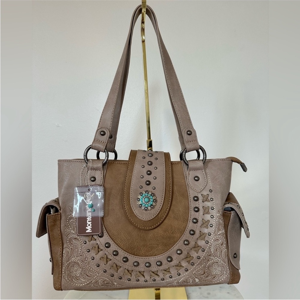 NWT Montana West Taupe Western Shoulder Bag Purse w/ Turquoise Concho - Picture 13 of 13